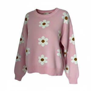 Flower Knit Pink Daisy Sweater - Small